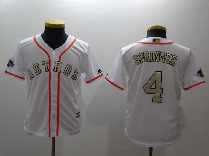 Youth Houston Astros #4 Springer White Gold version MLB Jerseys->youth mlb jersey->Youth Jersey